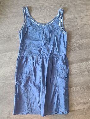 Sleeveless Blue Embroidered Tank Dress